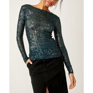 Free People Sequin Long Sleeve Top - Teal